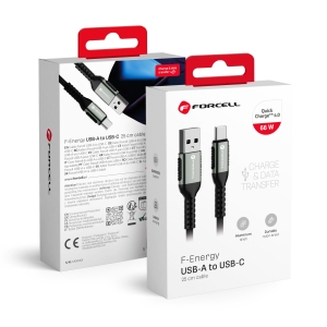 Kabel USB A do USB C Forcell F-Energy QC4.0 3A 66W Cafule 0,25 m černý