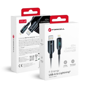 Digitální kabel Forcell F-Energy 2,4A 12W s konektory USB A a Lightning, 1,2 m černý