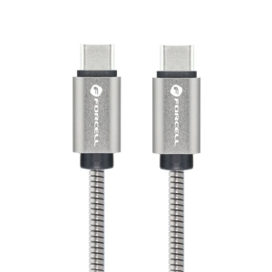 Datový kabel Forcell Metal USB C na USB C  QC4.0 PD 5A 100W 2 m stříbrný