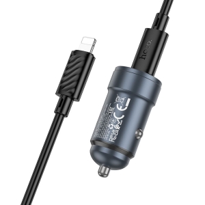CL adaptér HOCO Z57, 1x USB C, QC 3.0, PD 30W, kabel USB C na Lightning, barva metal grey