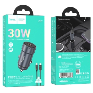 CL adaptér HOCO Z57, 1x USB C, QC 3.0, PD 30W, kabel USB C na Lightning, barva metal grey