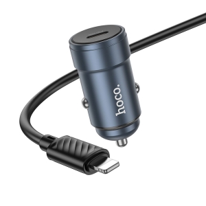 CL adaptér HOCO Z57, 1x USB C, QC 3.0, PD 30W, kabel USB C na Lightning, barva metal grey