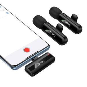 Bezdrátový mikrofon Hoco L20A s dvojitým konektorem Lightning / USB C, černý