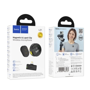 Bezdrátový mikrofon Hoco L21, magnetický, Lightning konektor, černý