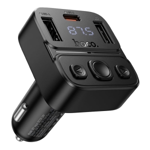Transmiter FM Bluetooth Hoco E87, 1x USB A 1x USB C, PD 35W, QC 3.0, barva černá