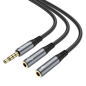 HOCO UPA21, AUX kabel 2v1 Jack 3,5 mm (samec) na 2 x Jack 3,5 mm (samice) 0,25 m, šedá