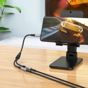 HOCO UPA21, AUX kabel 2v1 Jack 3,5 mm (samec) na 2 x Jack 3,5 mm (samice) 0,25 m, šedá