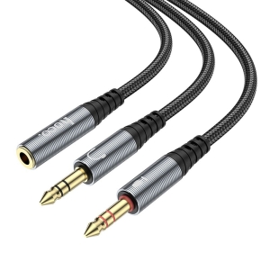 HOCO UPA21, AUX kabel 2v1 Jack 3,5 mm (samice) na 2 x Jack 3,5 mm (samec) 0,25 m, šedá