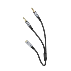 HOCO UPA21, AUX kabel 2v1 Jack 3,5 mm (samice) na 2 x Jack 3,5 mm (samec) 0,25 m, šedá