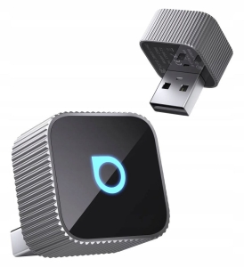 Bezdrátový adaptér do auta OTTOCAST Mini Cube T2, USB A + adaptér na USB C (bezdrátové používání Apple CarPlay a Android Auto) stříbrný