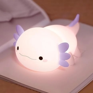 LED noční silikonová lampička Axolotl, 3 režimy svícení, bílá/fialová