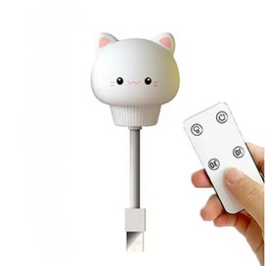 USB noční lampička Kitten, 3 režimy svícení, ovladač, časovač, bílá