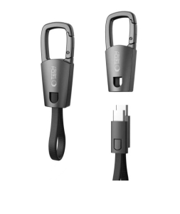 Datový kabel Tech-Protect Keychain, USB C na USB C, PD 60W/3A, délka 10-17cm, barva iron grey