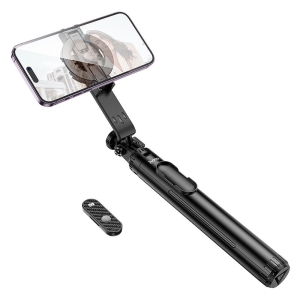 Selfie držák Hoco K25 Mini tripod, s funkcí stativu, bluetooth, magnetický, barva černá