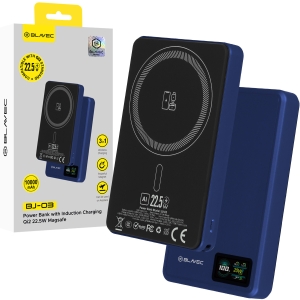 Externí baterie POWER BANK Blavec (BJ-03) 3v1, Slim 13,5mm, 10000mAh, Magsafe, Indukce 22,5W, 1x USB C, barva blue