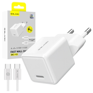 Cestovní nabíječ Blavec, USB C, PD 25W, kabel USB C na USB C, bílá