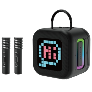Blavec Bezdrátový Bluetooth karaoke reproduktor se 2 mikrofony, pixel displej, RGB světla, černý