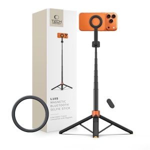 Selfie držák Tech-protect L10S Magsafe, bluetooth, tripod, 360° otočení, barva černá/oranžová