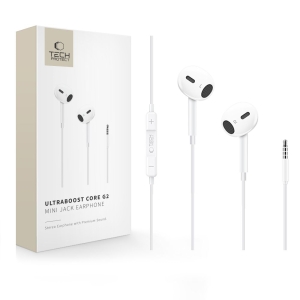 Hands Free Tech-Protect G2 Ultraboost, Jack 3,5mm, s mikrofonem, barva bílá