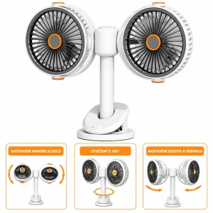 Dualní multifunkční ventilátor s klipem, bílá