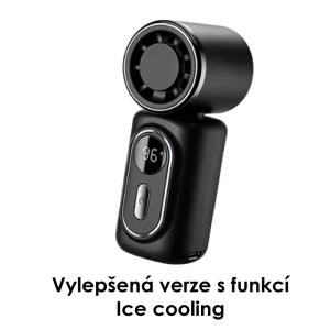 Mini přenosný ventilátor s klipem, extra chladivý efekt (ice-cooling), LED displej, 5 rychlostí, černá