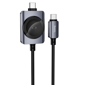 Datový kabel Hoco USB C na USB C PD100W s bezdrátovým nabíjením pro Apple Watch 1,2 m, černý