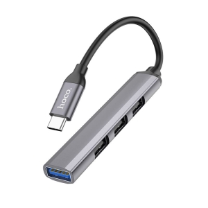 HOCO HUB Adaptér HB26 4v1 1x USB C, 1x USB 3.0 3x USB 2.0, šedá