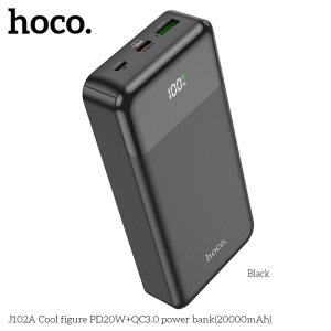 Externí baterie POWER BANK Hoco J102A, 1x USB C, 1x USB A, 20000 mAh, PD 20W, QC 3.0, černá