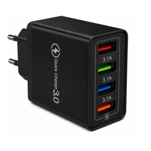 Cestovní nabíječ APD-C180 4x USB A 3,1A QC 3.0, černá