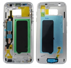 Samsung G930 Galaxy S7 kryt střední + boční tlačítka a flexy tlačítek bílá / stříbrná