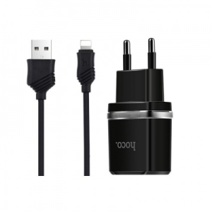 Cestovní nabíječ HOCO C12 2xUSB 2,4A + kabel iPhone 5, 6, 7, 8, X černá