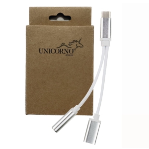 Adaptér HF/audio + nabíjení, USB C na 1x Jack 3,5mm 1x USB C (female), barva stříbná