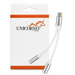 Adaptér HF/audio + nabíjení, USB C na 1x Jack 3,5mm 1x USB C (female), barva stříbná