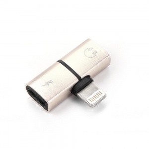 Adaptér SHORT HF/audio + nabíjení, Lightning na 1x Lightning 1x Jack 3,5mm, barva zlatá