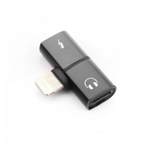Adaptér SHORT HF/audio + nabíjení Lightning na 1x Lightning 1x Jack 3,5mm, barva černá