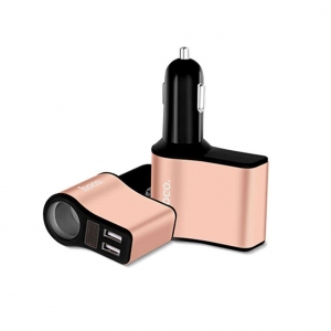 CL adaptér HOCO Z10 1x CL hnízdo 2x USB A 2,1A barva černá / rose gold