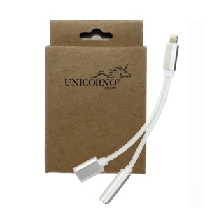 Adaptér HF/audio + nabíjení, Lightning na 1x Jack 3,5mm 1x Lightning (female), barva stříbrná